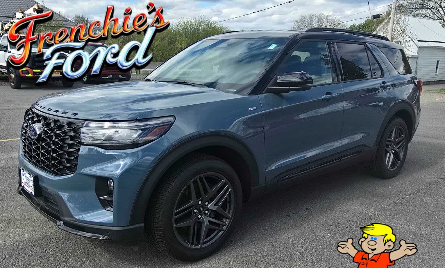 2026 Ford Explorer ST-Line in Vapor Blue Metallic — front three-quarter view
