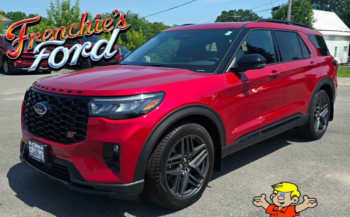 2026 Ford Explorer ST in Rapid Red Metallic Tinted Clearcoat — front three-quarter view