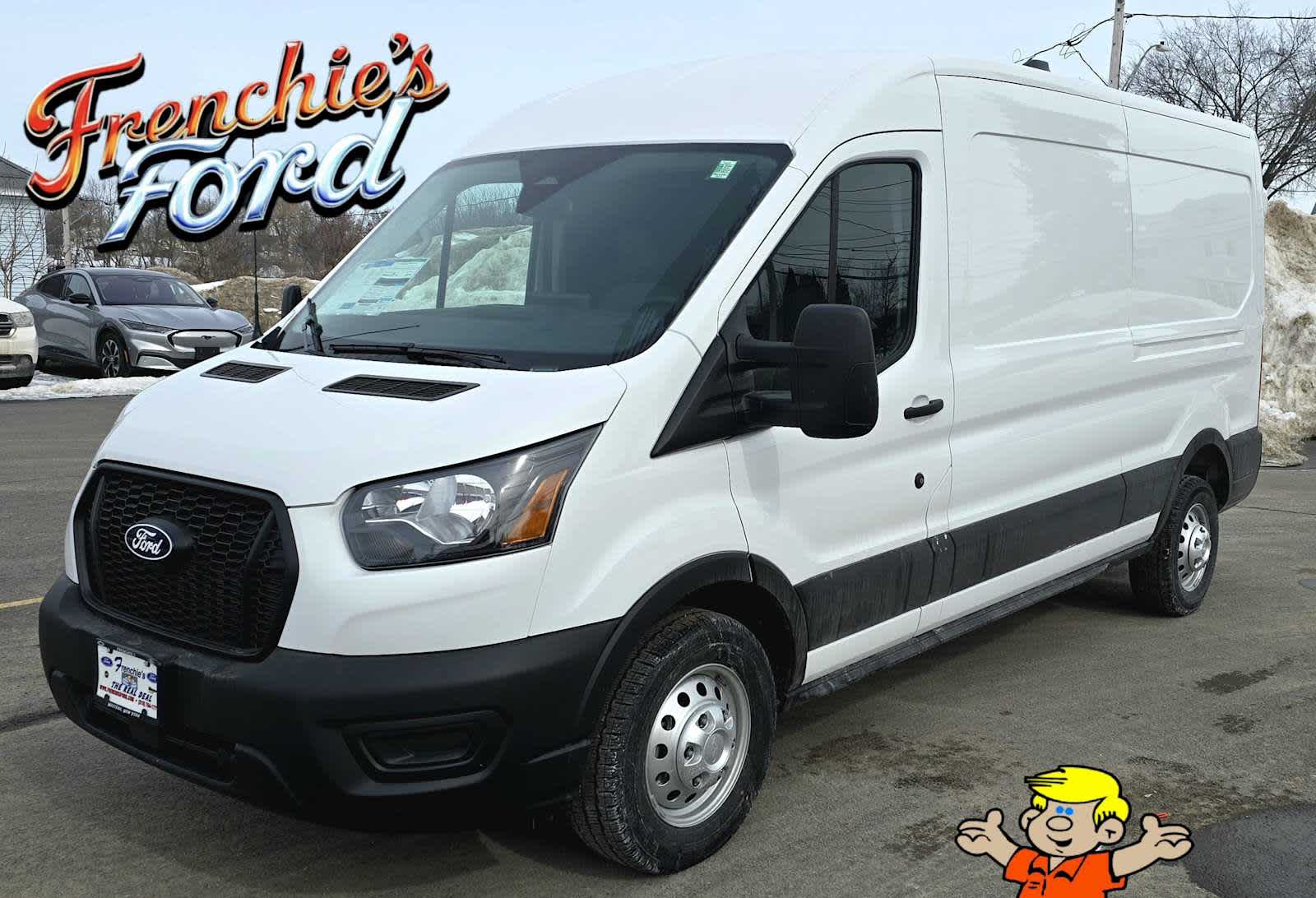 2026 Ford Transit Cargo Van T-250 148" Med Rf 9150 GVWR AWD in Oxford White — front three-quarter view