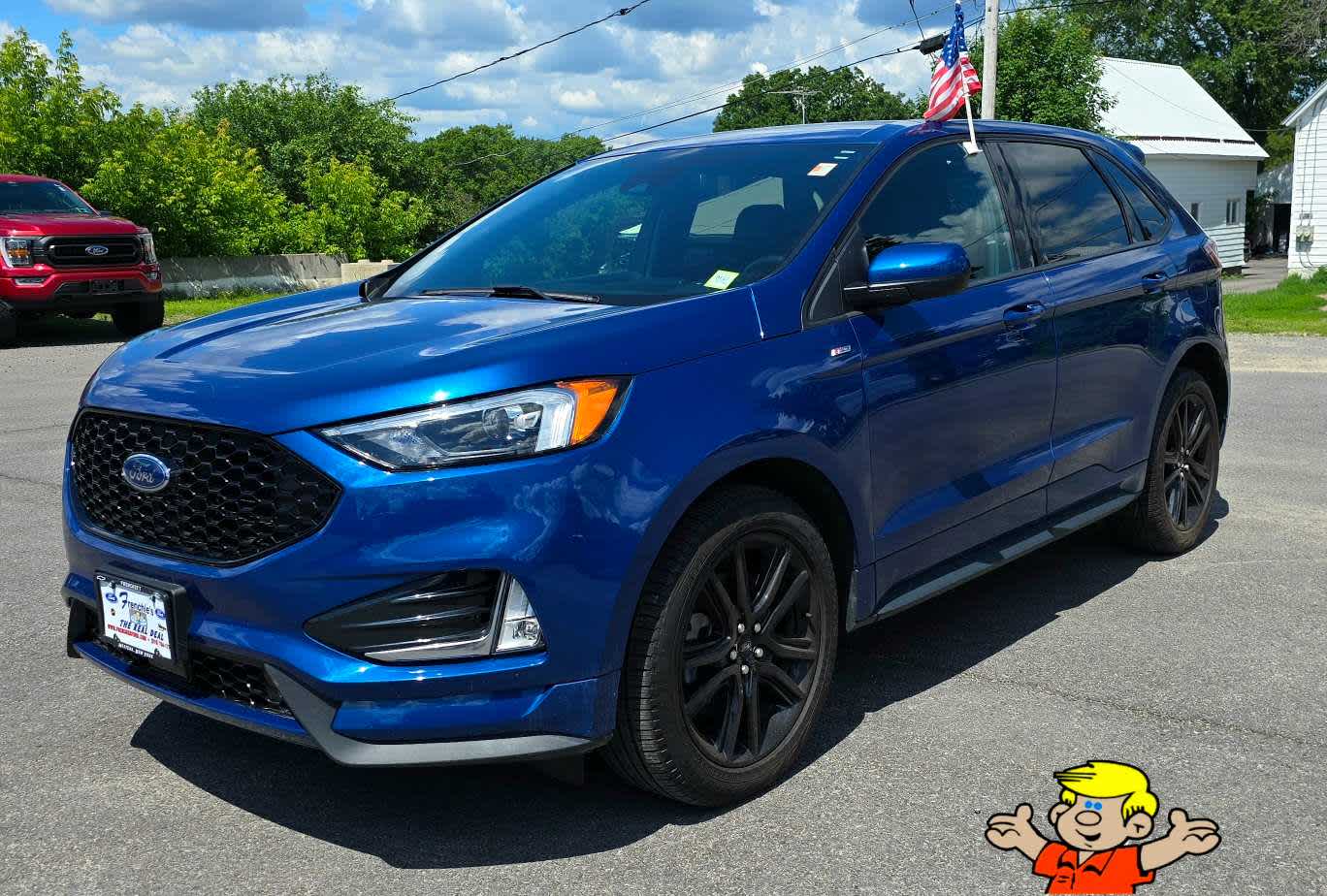 2023 Ford Edge ST-Line in Atlas Blue — front three-quarter view