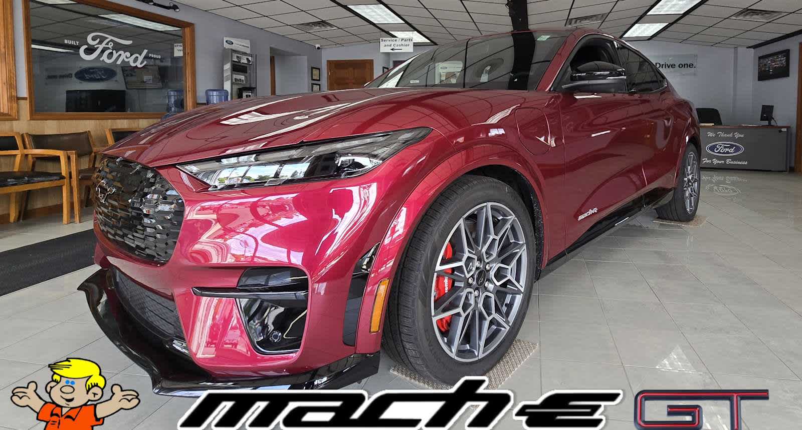 2025 Ford Mustang Mach-E GT in Molten Magenta Metallic Tinted Clearcoat — front three-quarter view