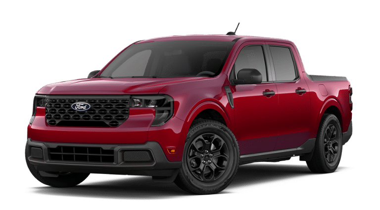 2026 Ford Maverick XLT in Ruby Red Metallic Tinted Clearcoat — front three-quarter view